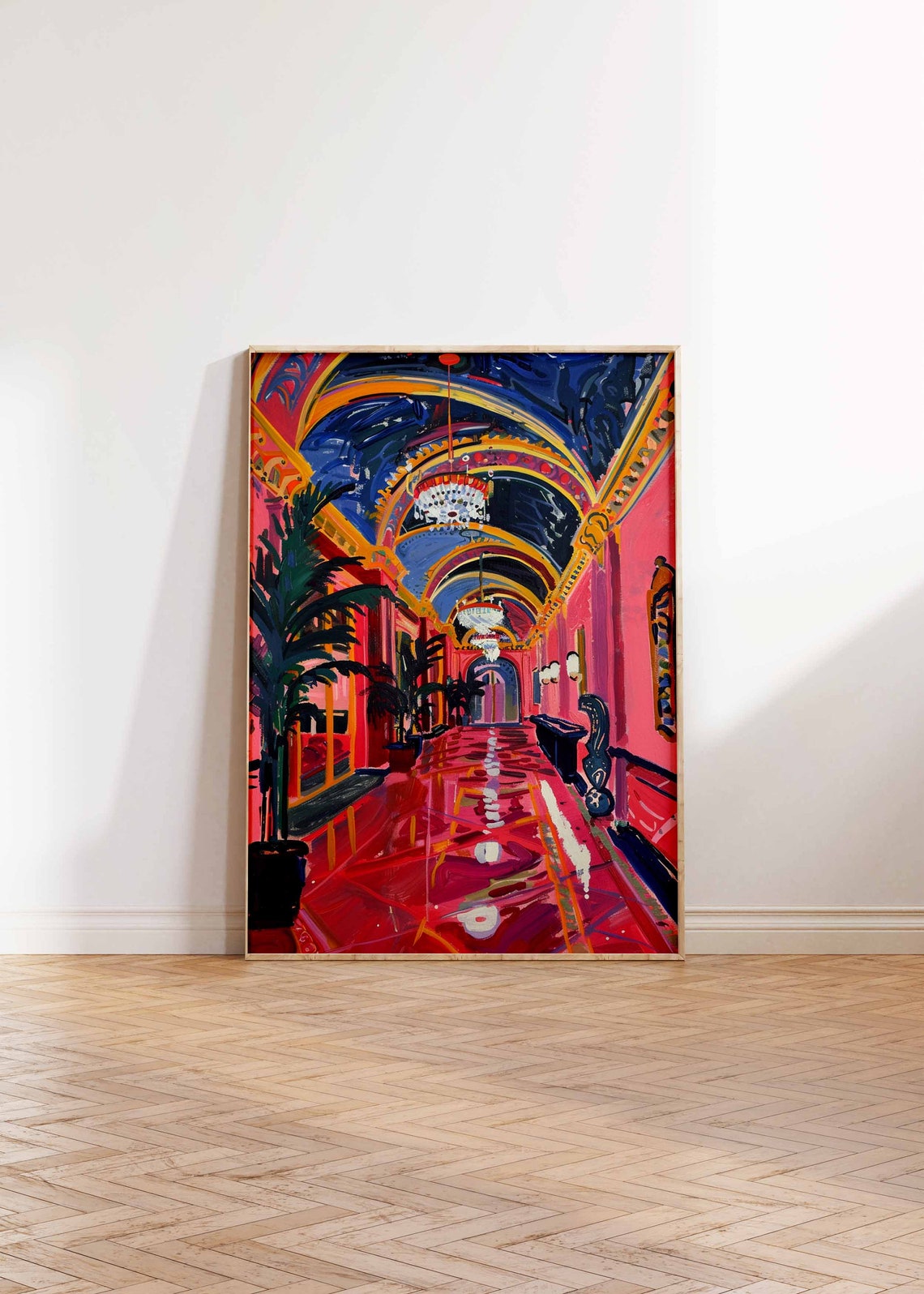 Grand Casino Ballroom Pink Gold Interior Chandelier Art Poster - Image 2