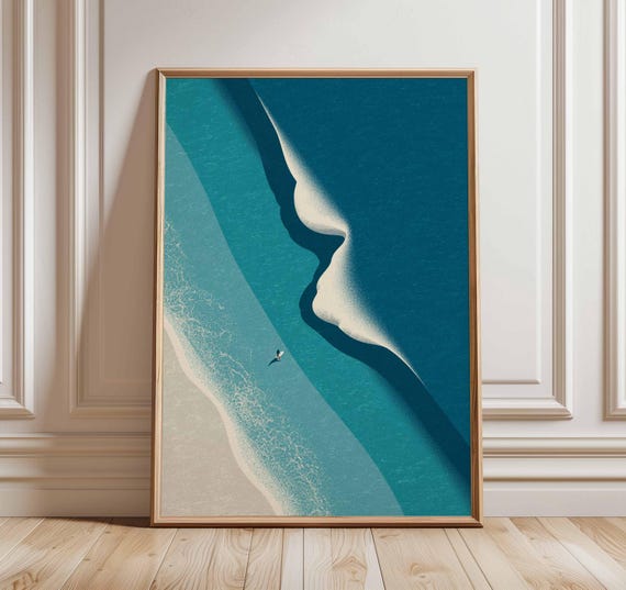 Beach Wall Art Coastal Ocean Poster Print Minimalist Aerial Seascape Artwork Modern Decor Abstract Wave