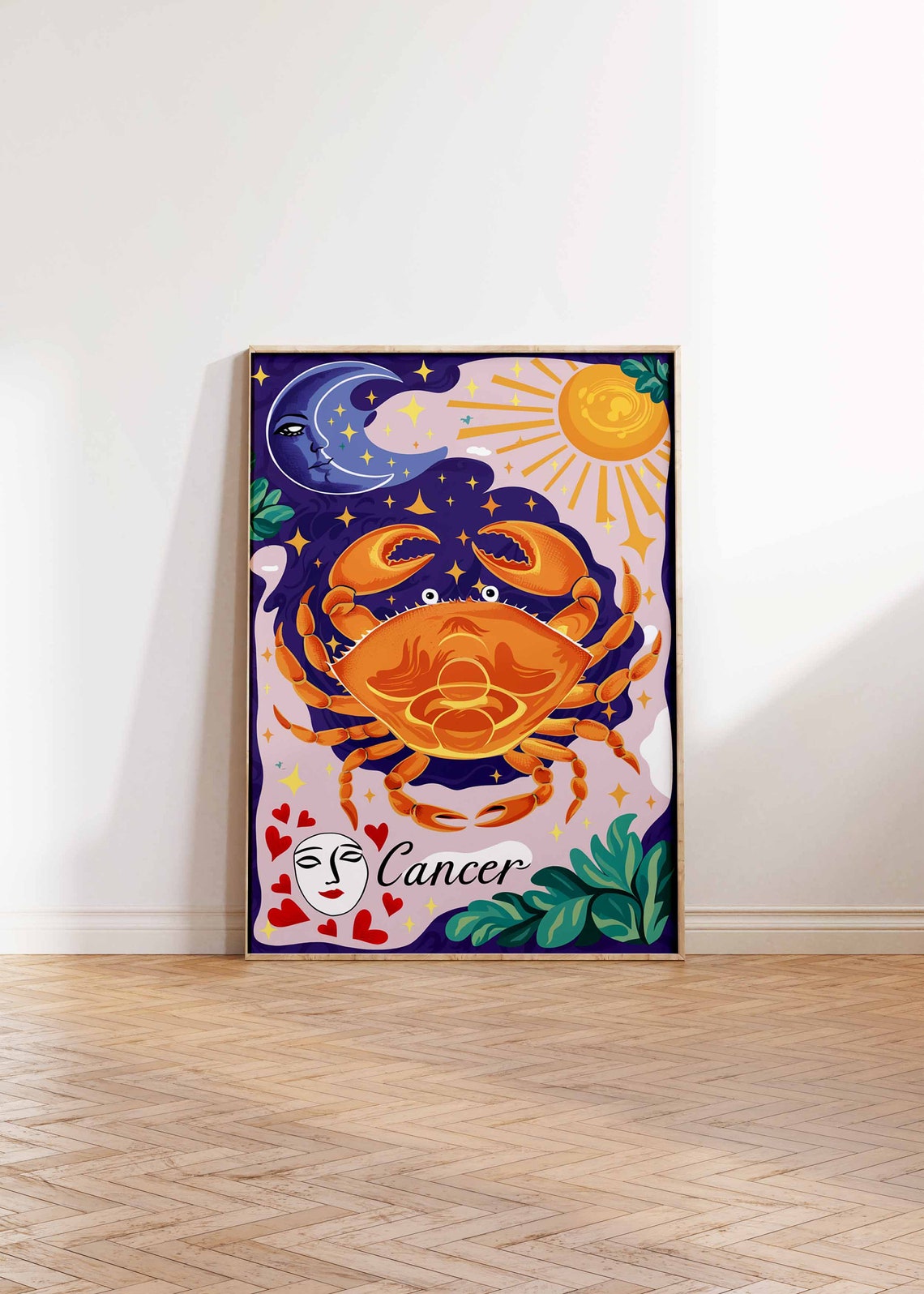 Cancer Zodiac Crab Orange Cosmic Sun Moon Stars Astrology Poster - Image 2