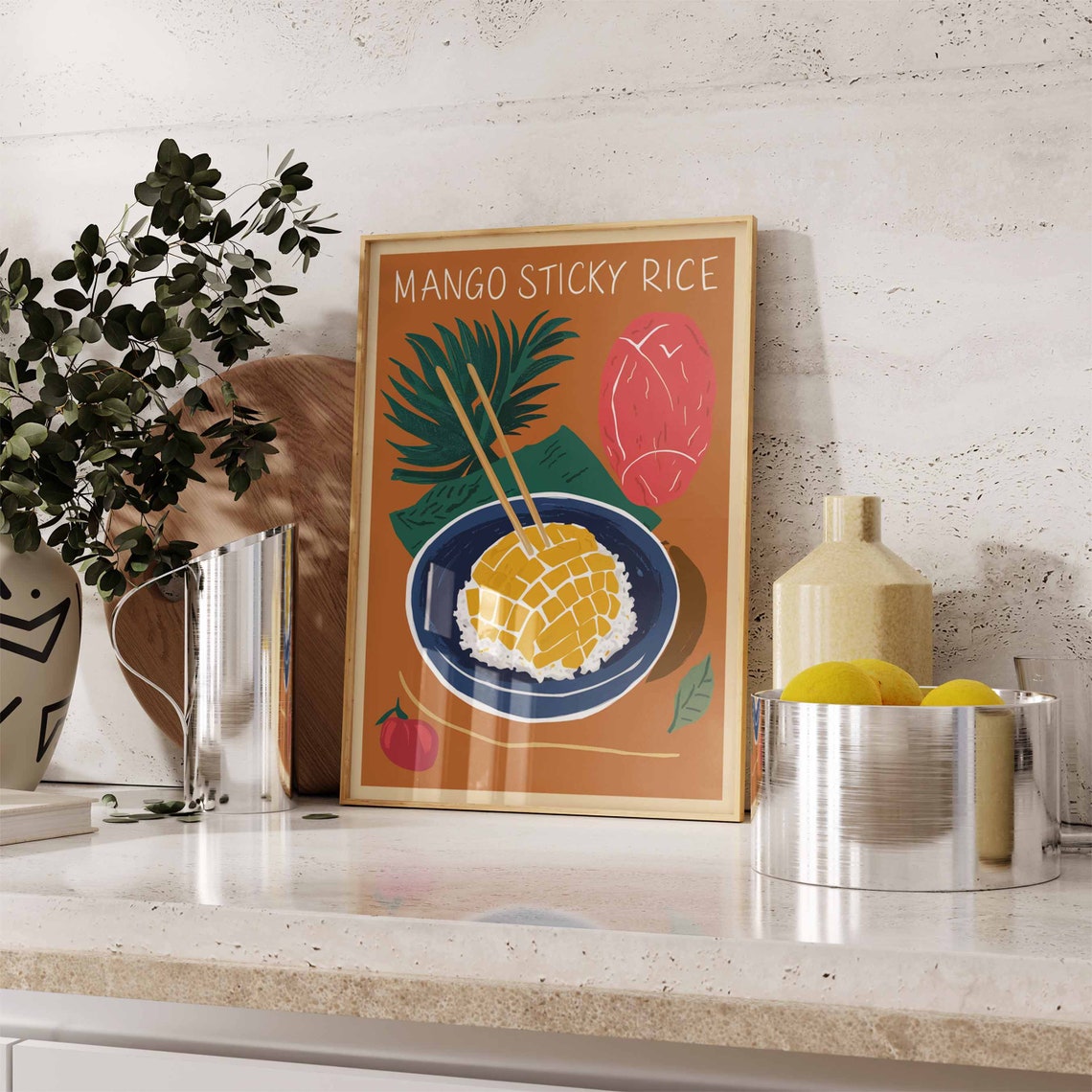 Mango Sticky Rice Chopsticks Orange Tropical Thai Food Wall Art - Image 2
