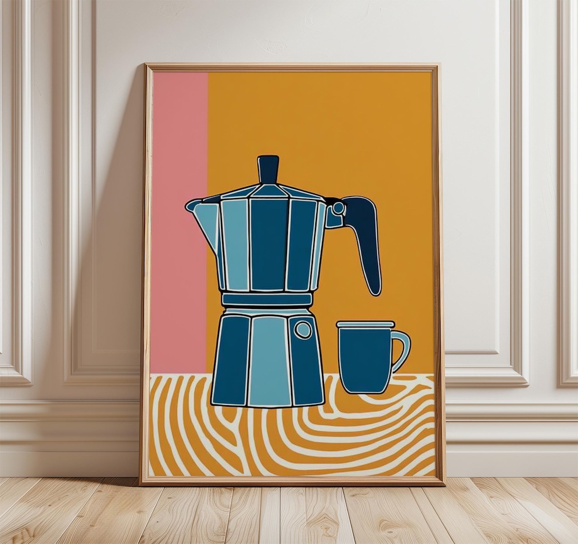 Modern Coffee Pot Pop Art Poster, Mid-Century Kitchen