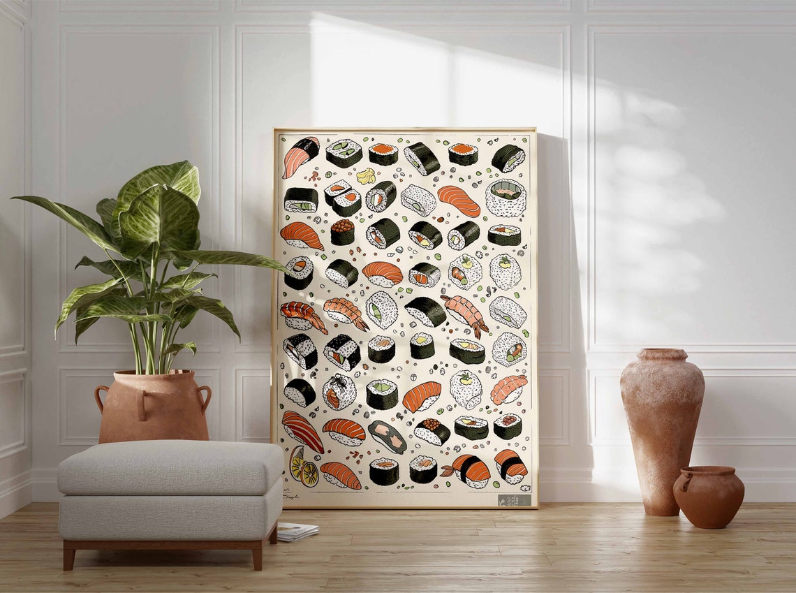 Sushi Varieties Illustrated Japanese Food Poster for Kitchen Wall - Image 3