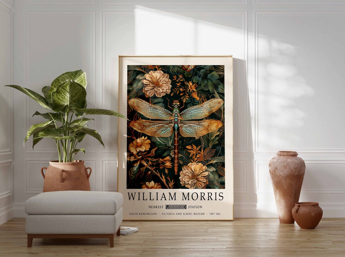 William Morris Dragonfly Floral Botanical Vintage Museum Poster - Image 3