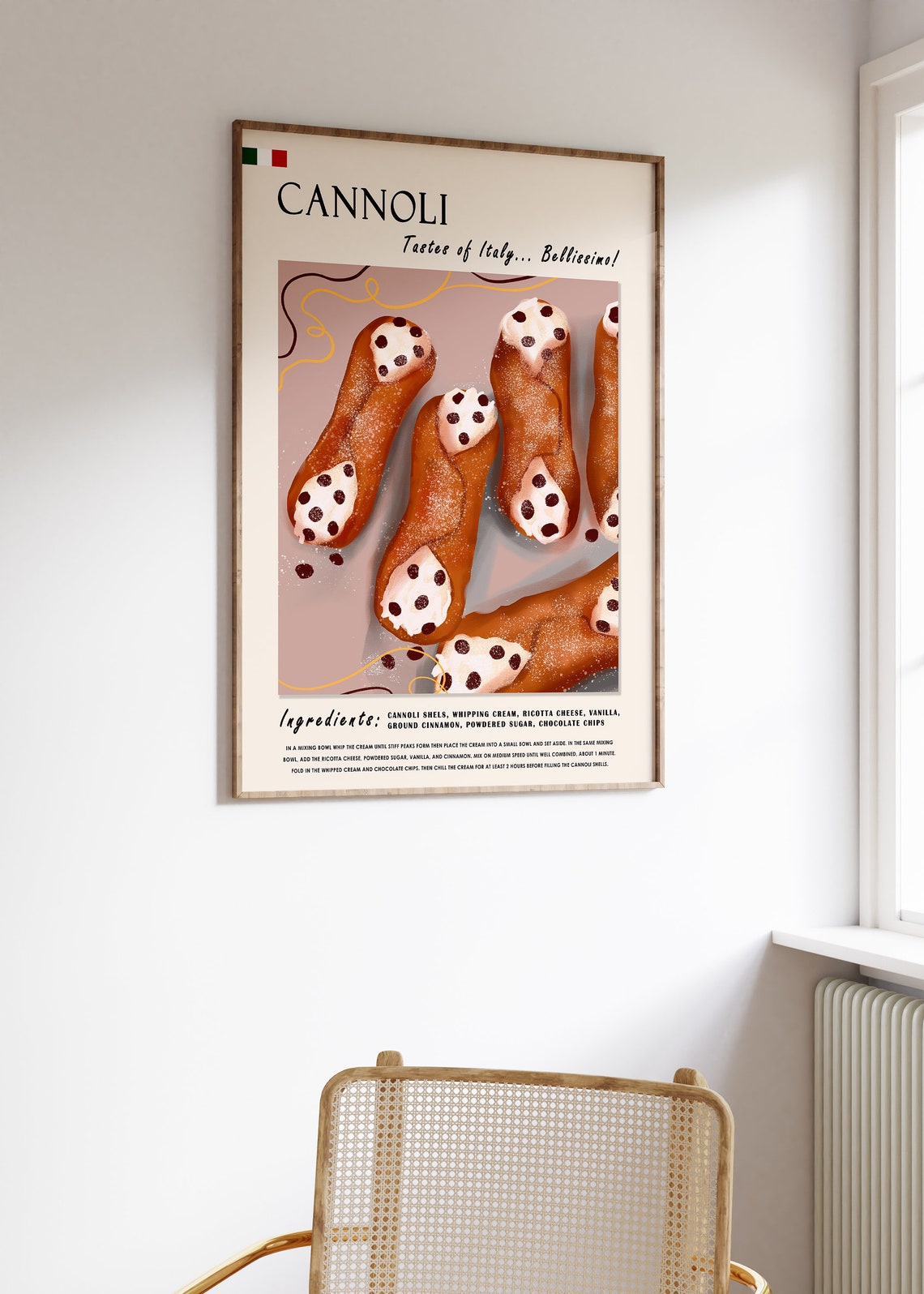 Cannoli Italian Dessert Recipe Poster With Illustrated Pastry Art - Image 2