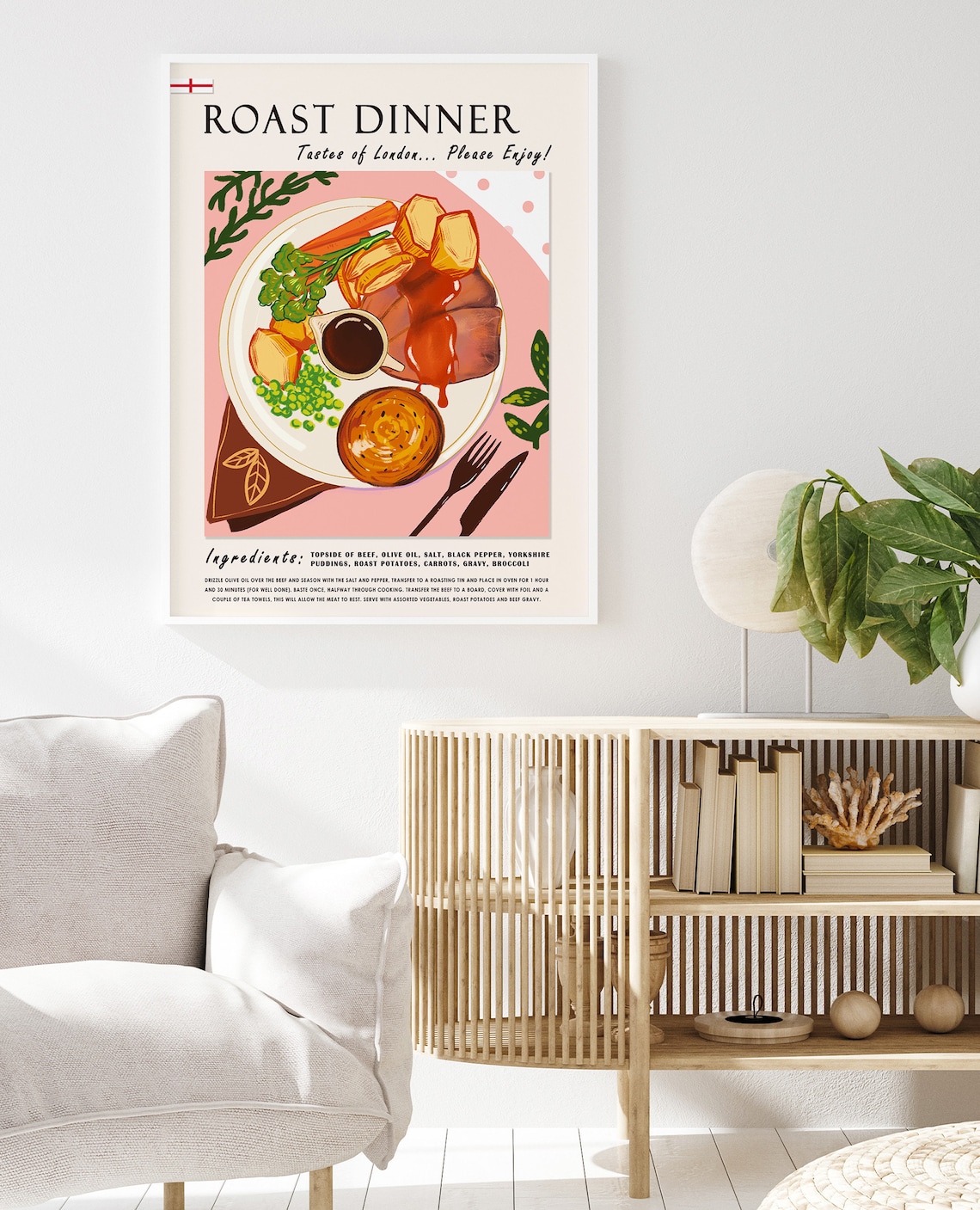 English Roast Dinner Retro Print, Kitchen Decor - Image 2