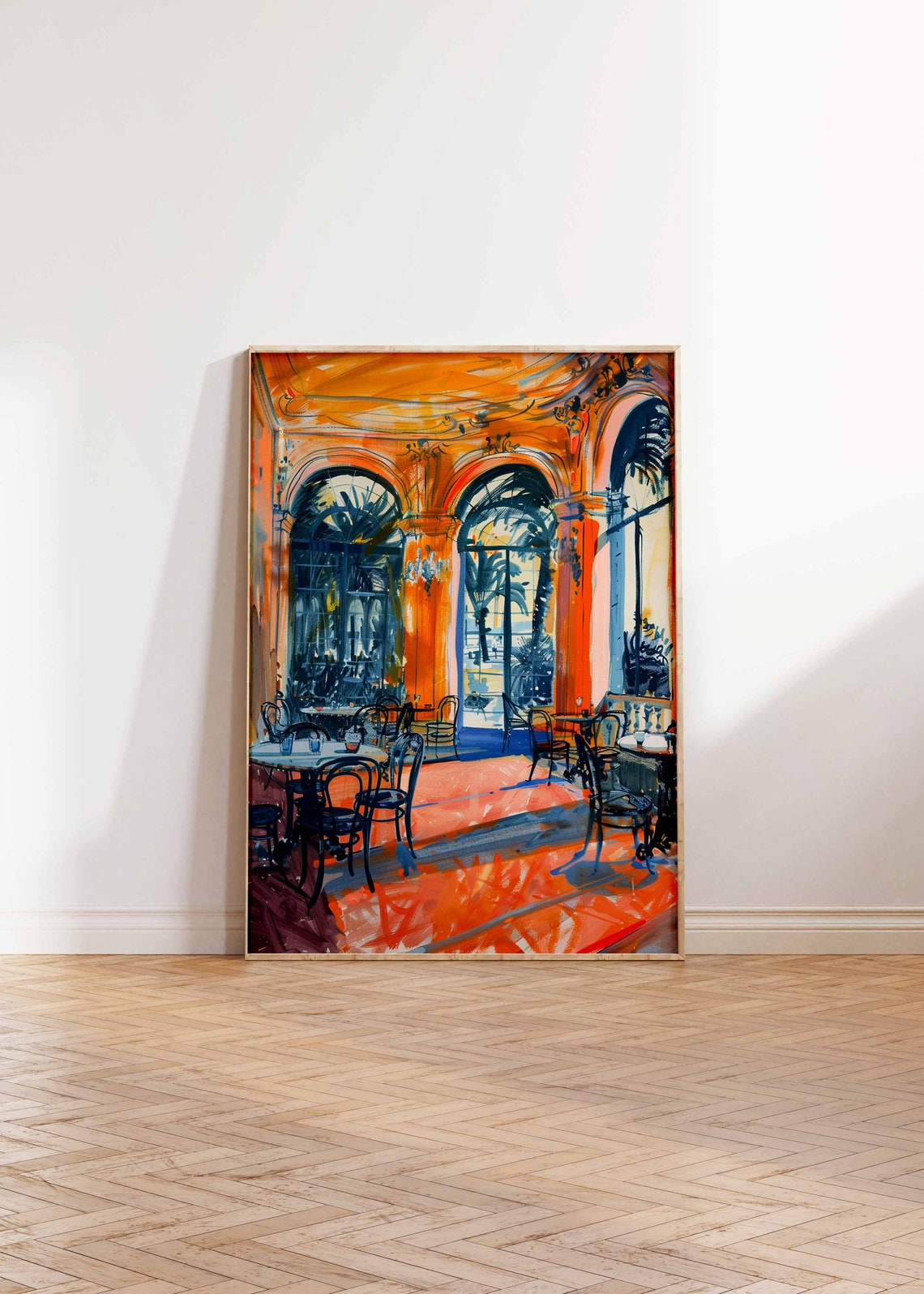 Orange and Blue Casino Terrace Arched Windows Bold Art Poster - Image 2