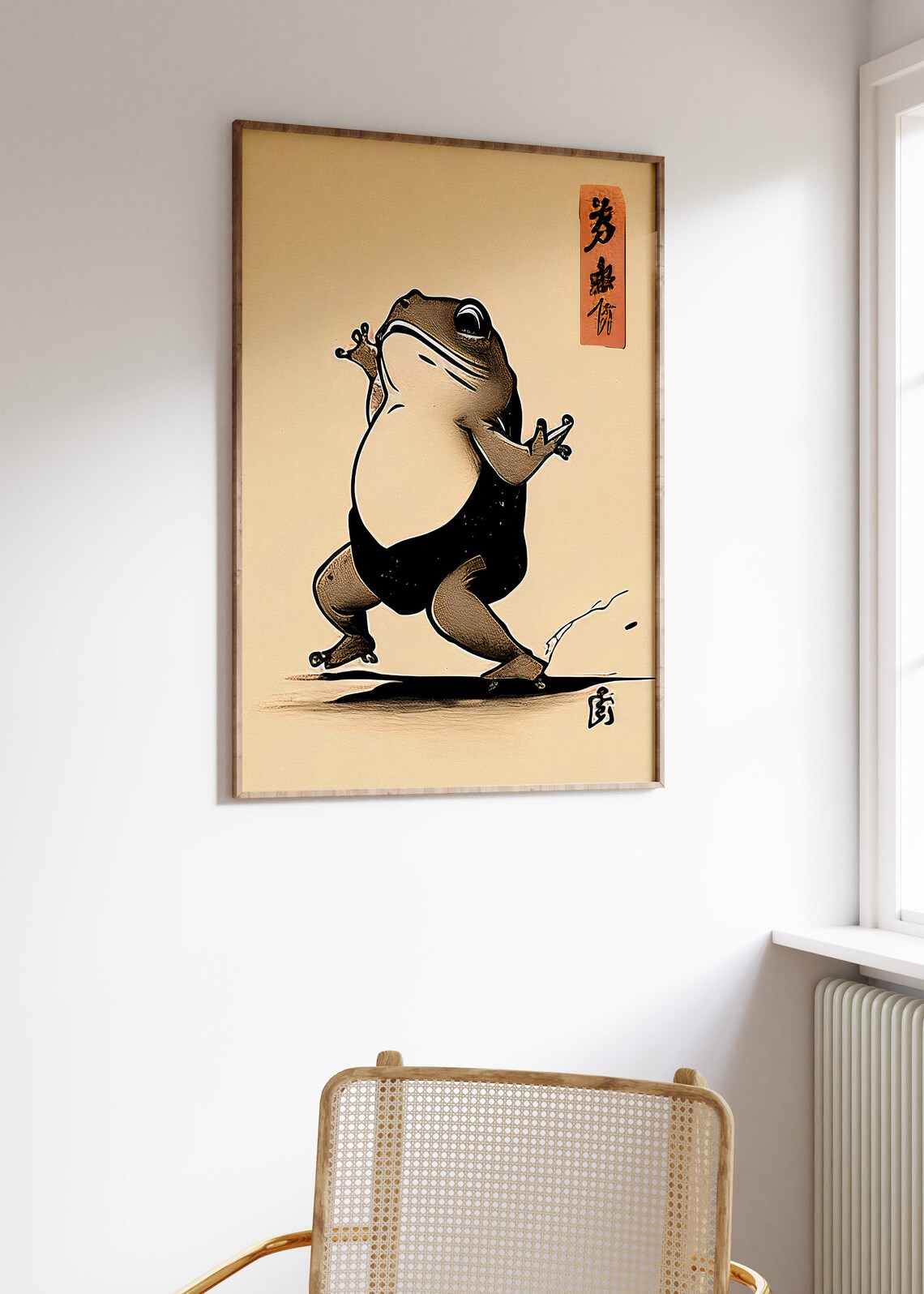 Funny Sumo Frog Japanese Woodblock Style Animal Beautiful Wall Art - Image 3