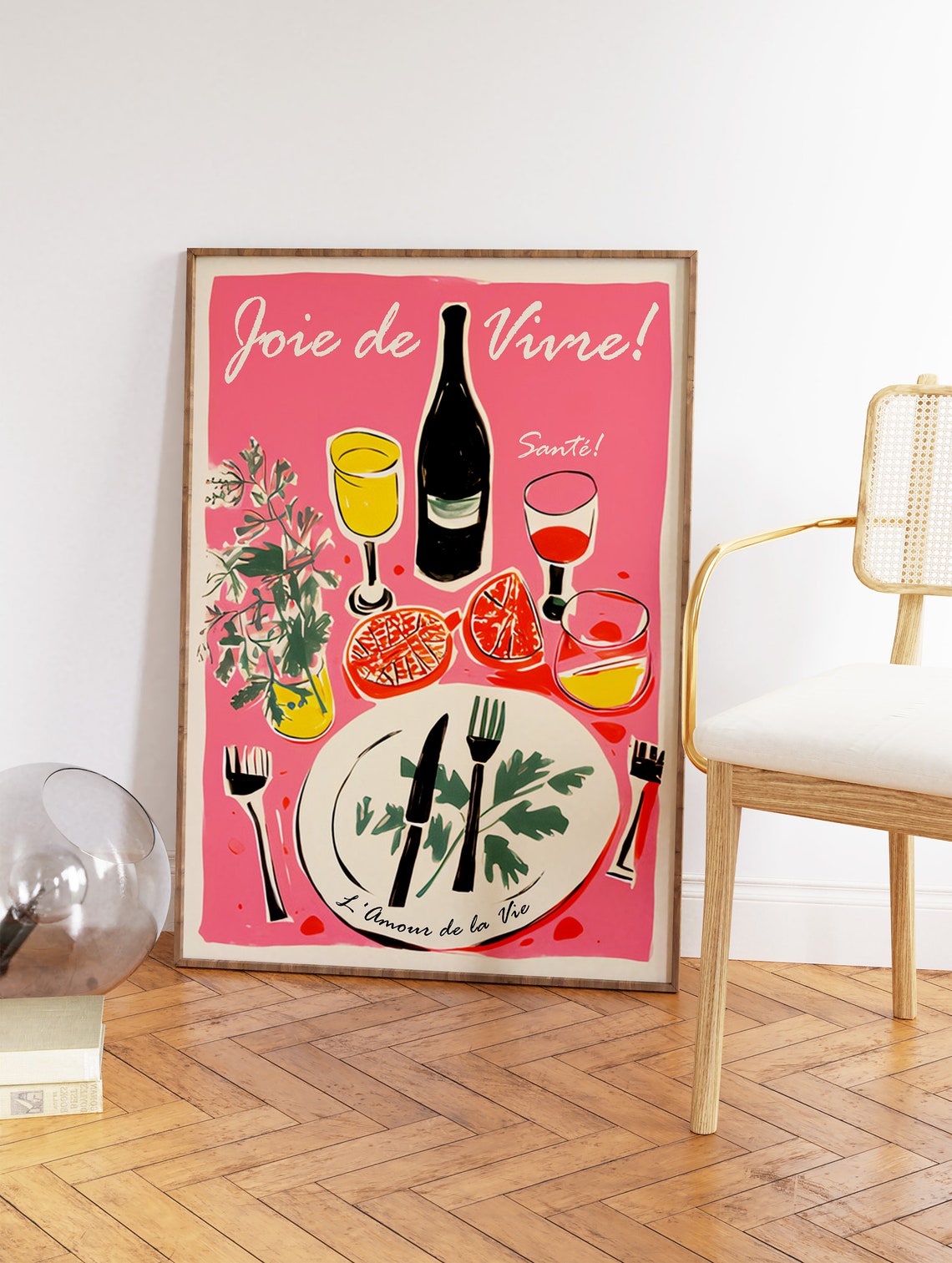Joie De Vivre Pink French Dinner Party Wine Art Kitchen Poster - Image 2
