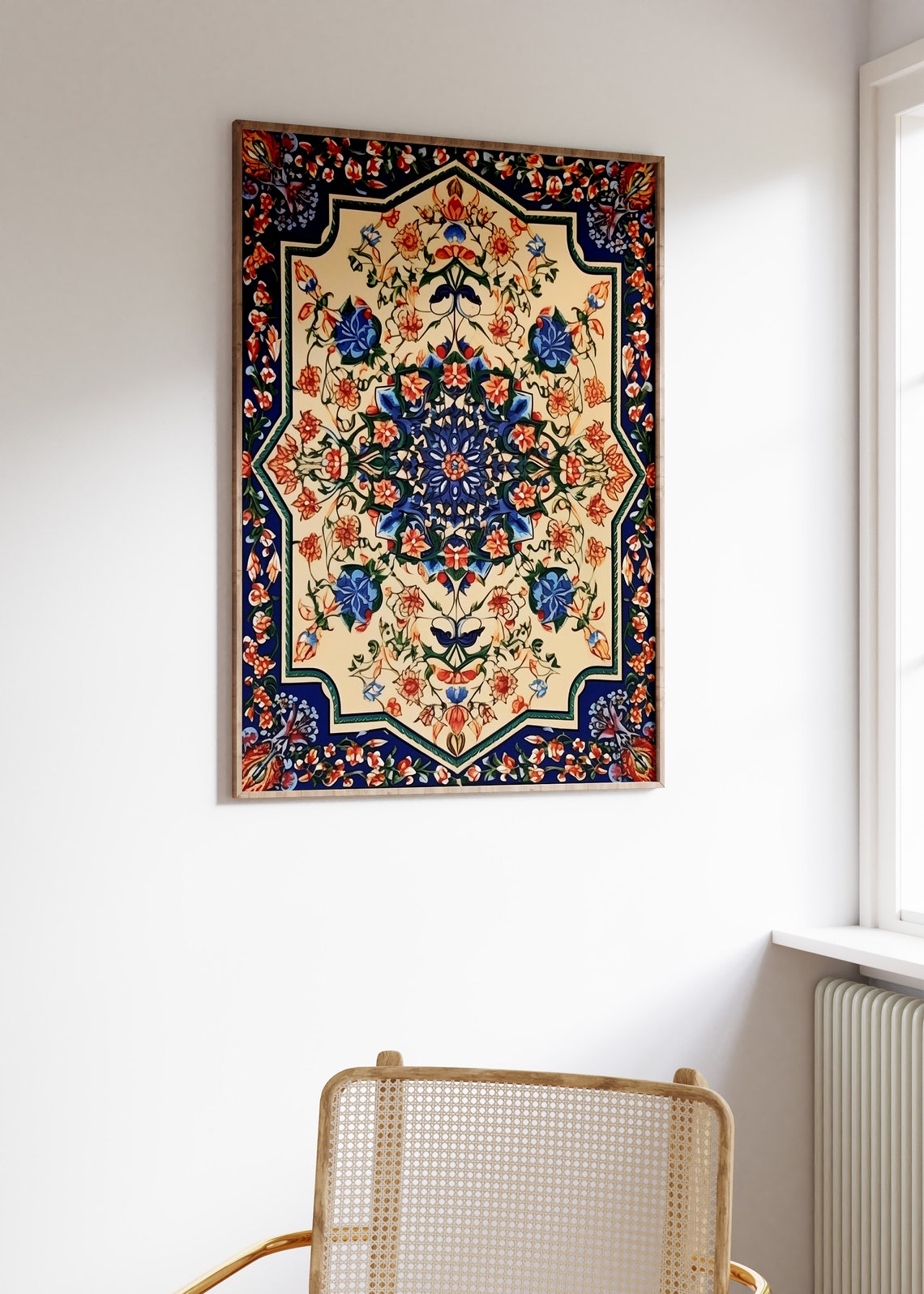 Islamic Geometric Floral Mandala Pattern Blue Red Art Poster - Image 3
