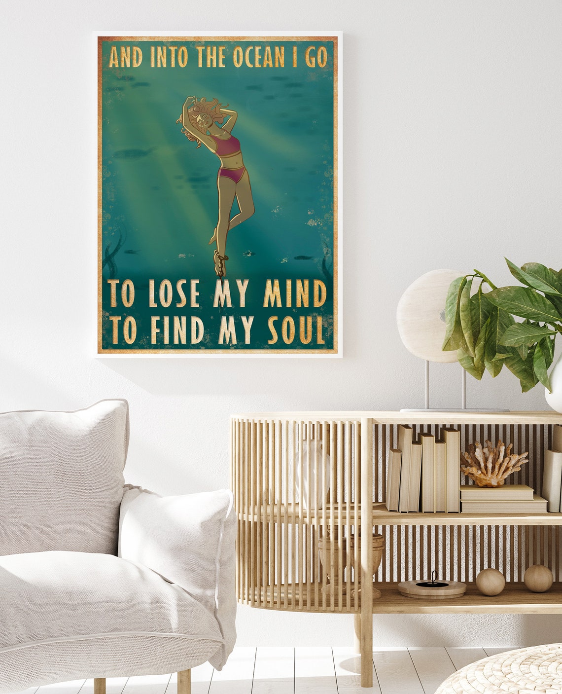 Into The Ocean I Go Vintage Diver Quote Poster Find My Soul Art - Image 2