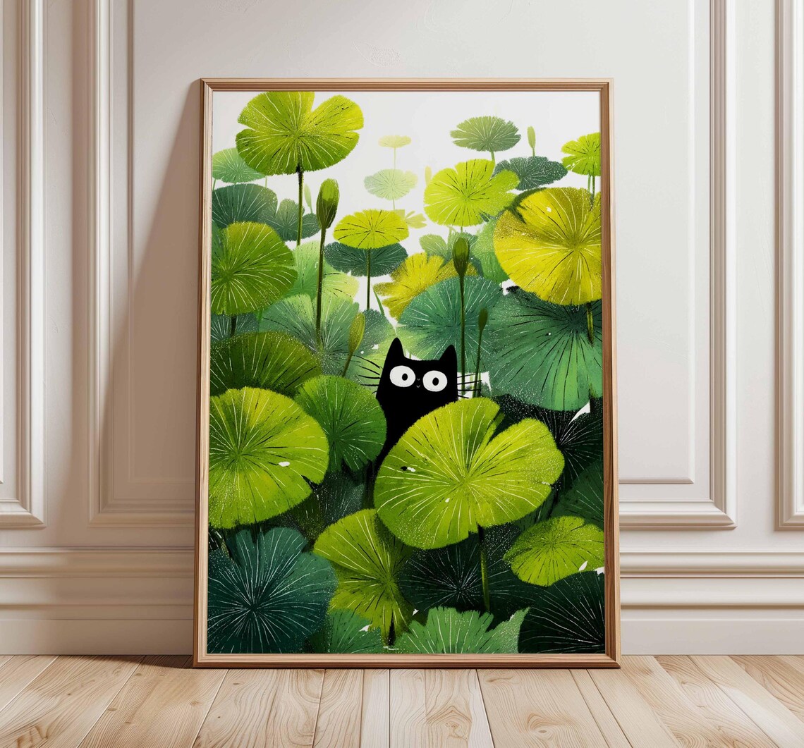 Cat Poster Print, Botanical Floral Gift