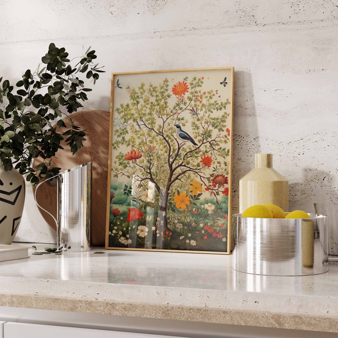 Indian Tree Of Life Bird Floral Folk Art Botanical Wall Poster - Image 2