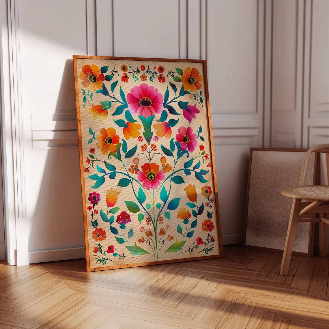 Bold Colorful Mexican Folk Floral Tree of Life Style Art Poster - Image 3