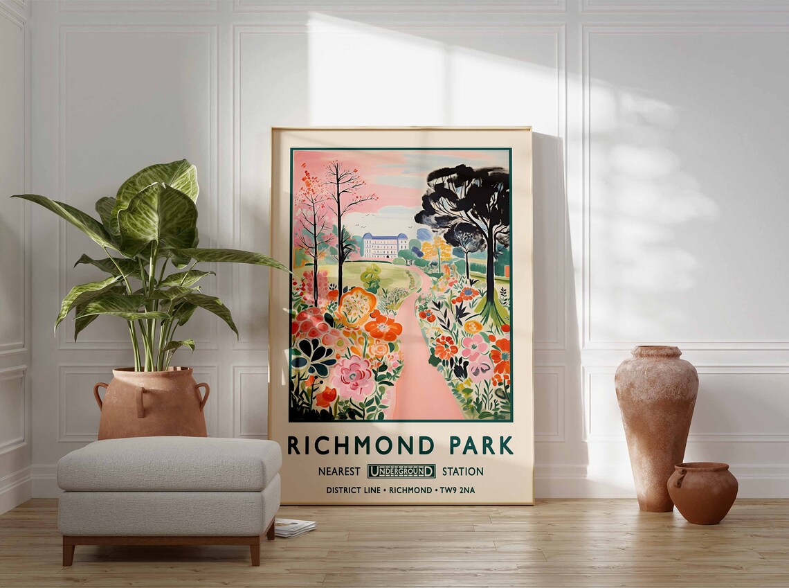 Richmond Park London Vintage Floral Travel Poster District Line Art - Image 3