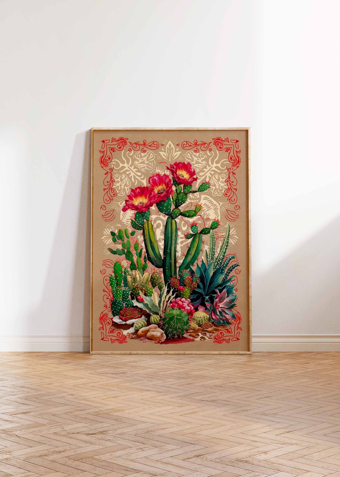 Cactus Garden Blooming Red Flowers Vintage Botanical Art Poster - Image 3