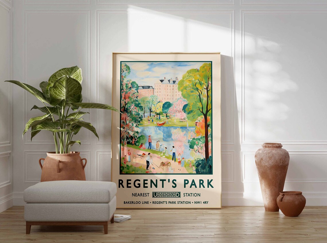 Regents Park London Bakerloo Line Nearest Station Vintage Poster - Image 3