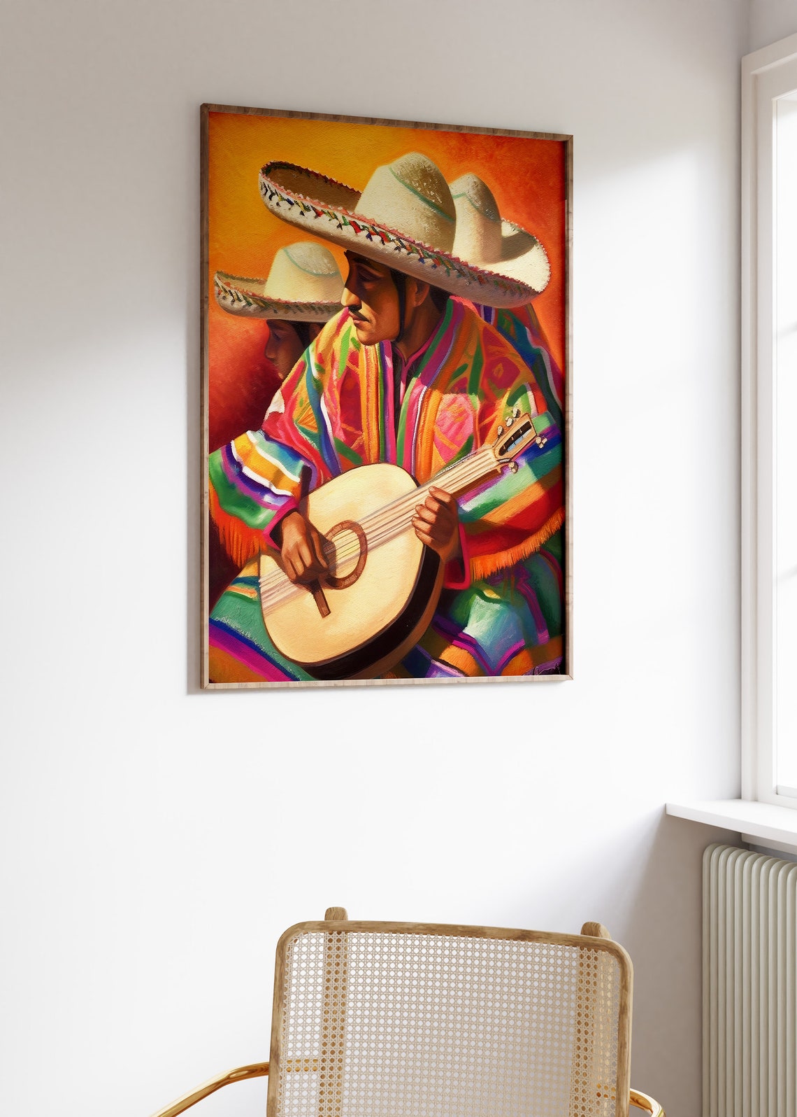 Mexican Mariachi Guitar Player In Colorful Serape Art Poster - Image 3