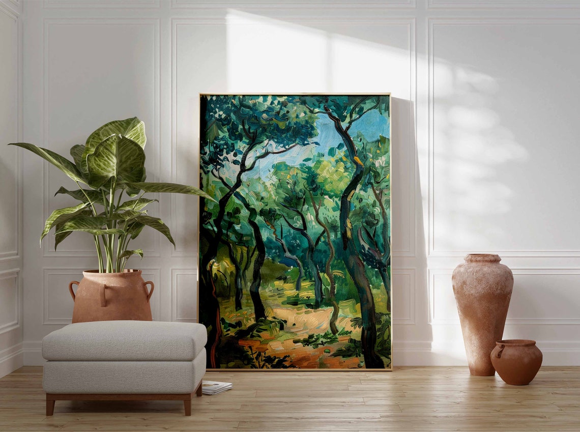 Dense Emerald Olive Grove Forest Impressionist Art Print Wall Decor - Image 3