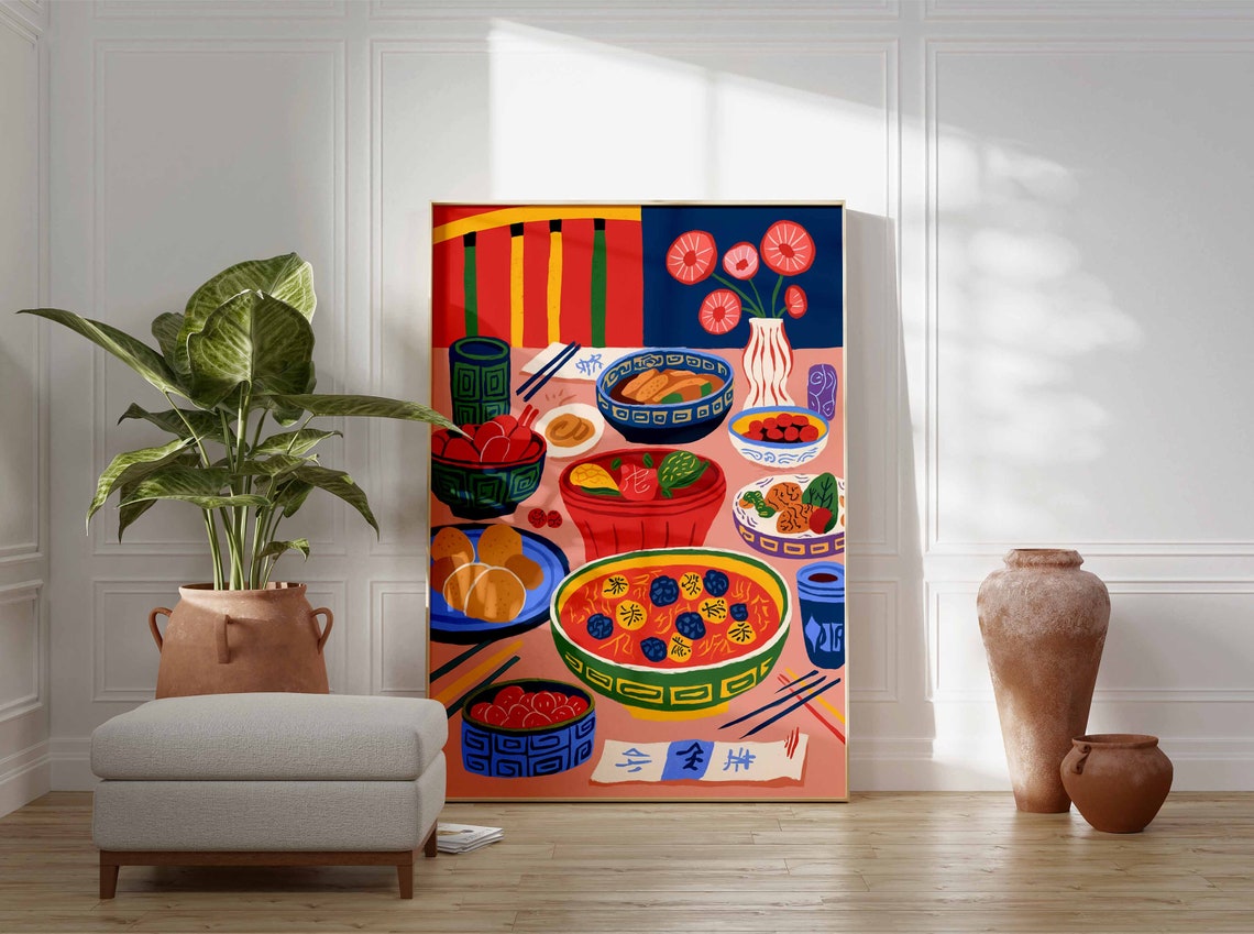 Chinese Family Dinner Scene With Noodle Soup Bowl Festive Poster - Image 3