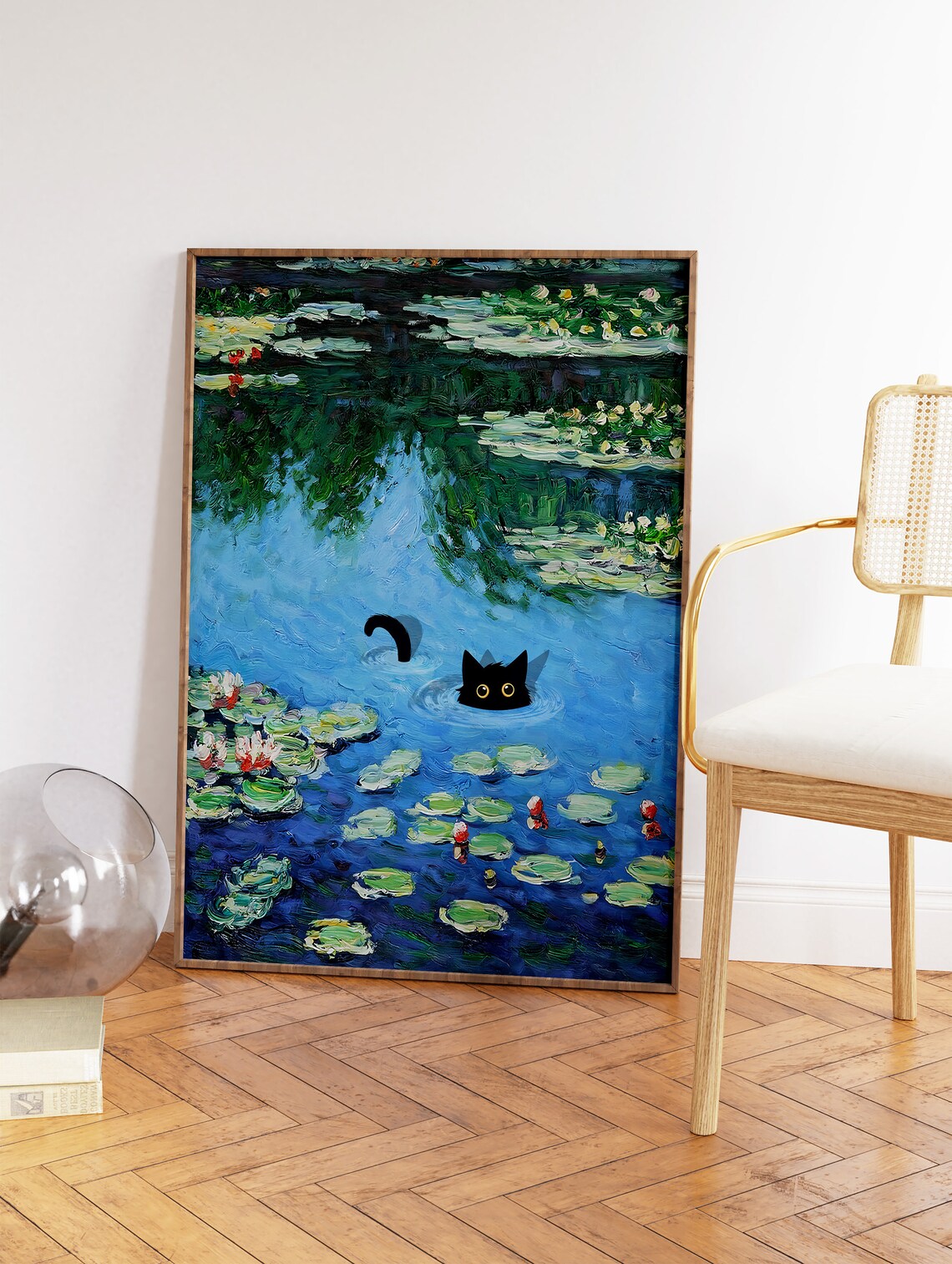 Monet Waterlily Cat Floral Wall Art Print - Image 2