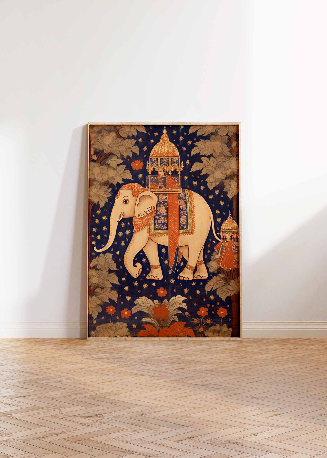 Indian Royal Elephant Procession Art Poster With Miniature Style - Image 3