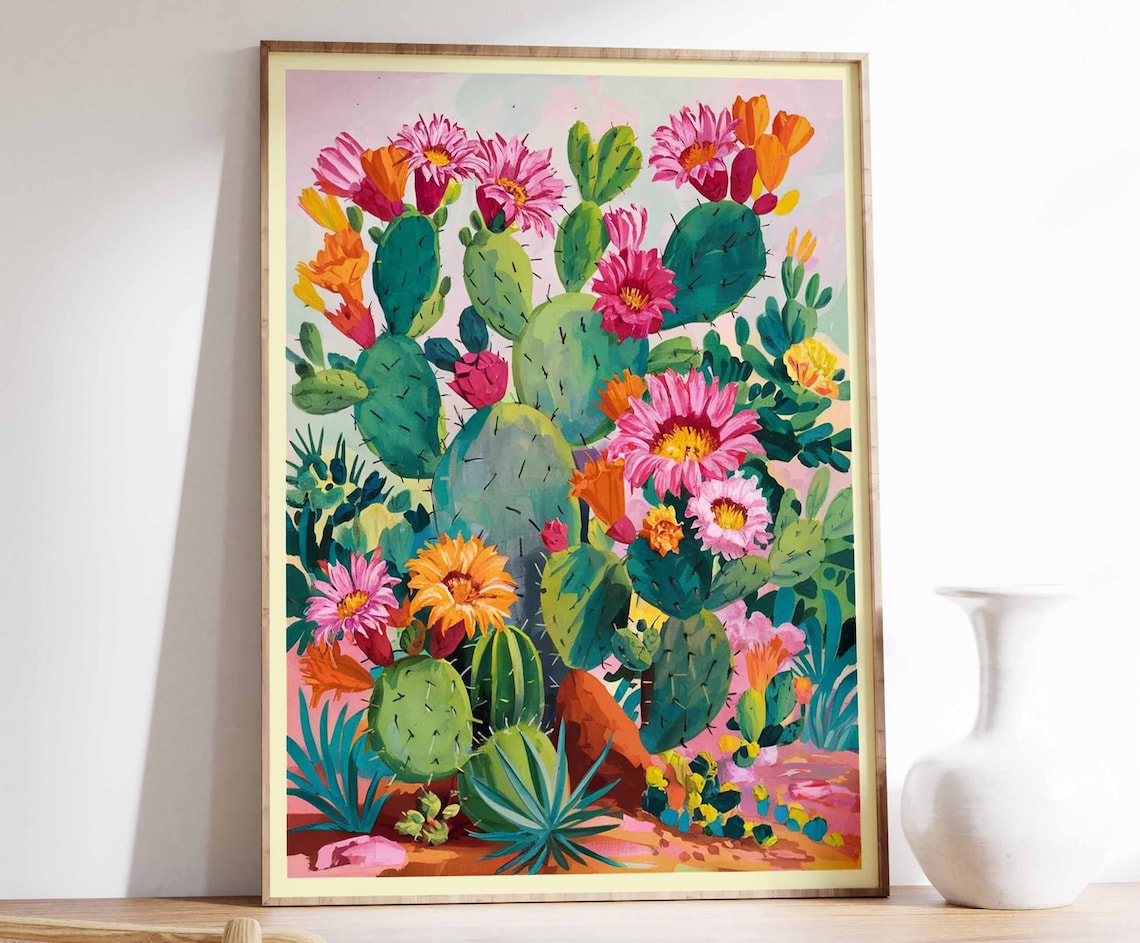 Colorful Mexican Cactus Floral Decor Poster