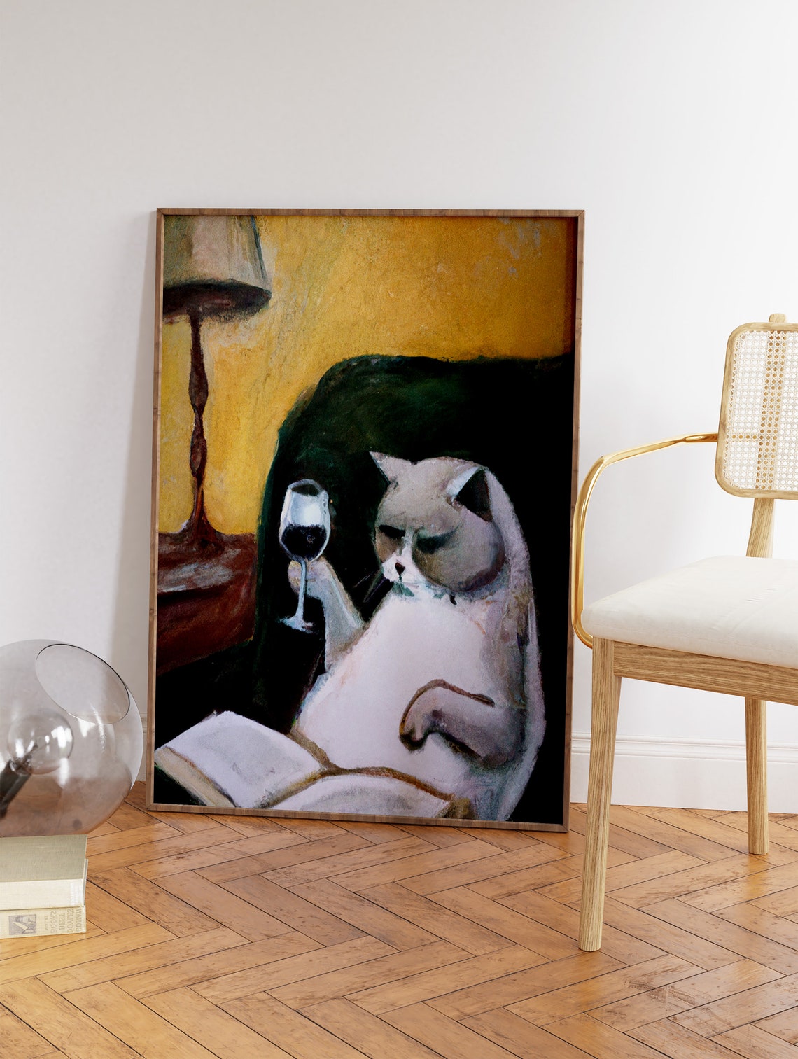 Cat Wine Funny Vintage Animal Art Print - Image 3