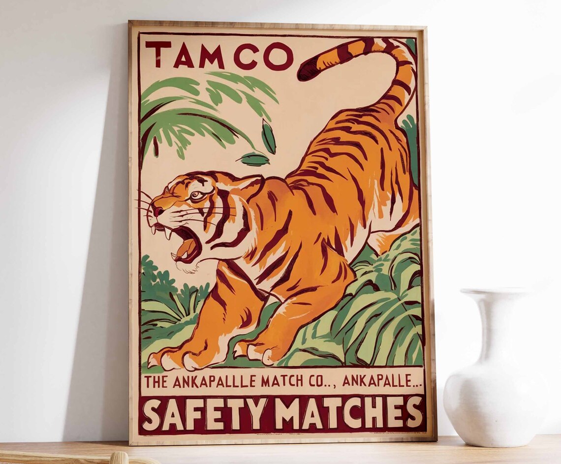 Vintage Tiger Poster, Tropical Jungle Animal Print