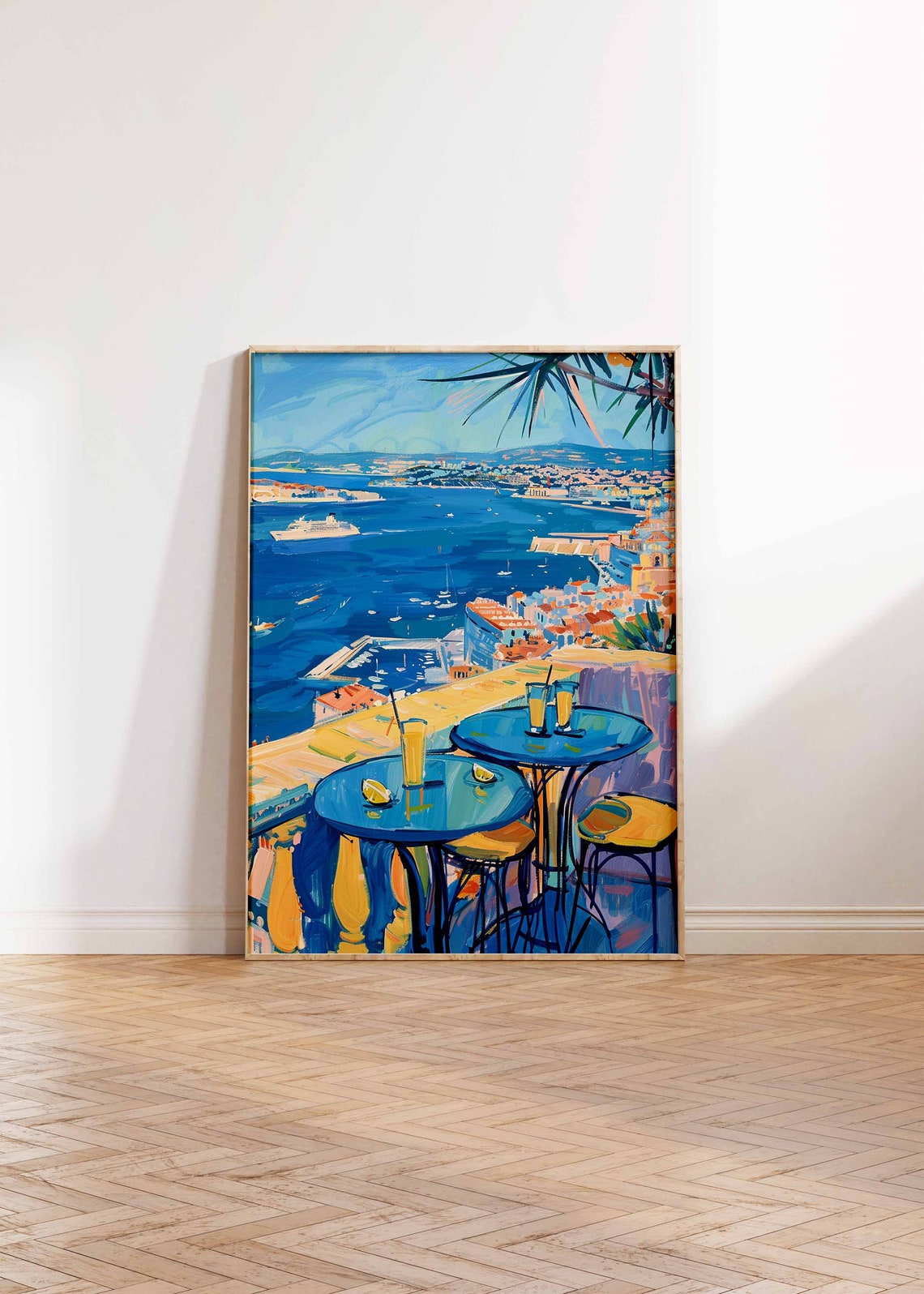 Rooftop Cocktail Bar Seaside Bay View Impressionist City Art Poster - Image 2