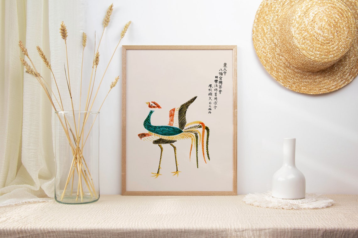 Vintage Japanese Crane Bird Traditional Woodblock Style Art Poster - Image 3