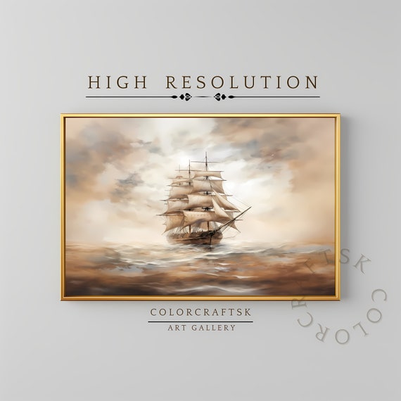 Painting Of A Sail Ship Wall Art Rustic Wall Decor Farmhouse Decor Home Decor Art