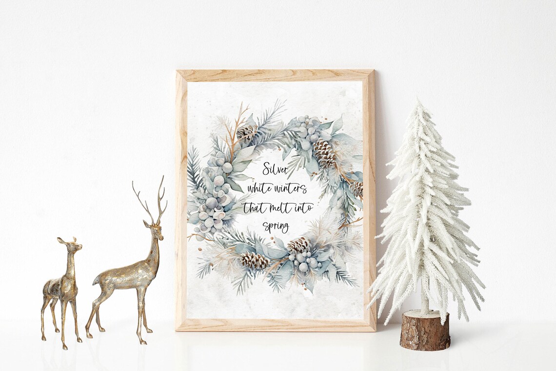 Silver White Winters That Melt Into Spring Frosty Pinecone Wreath Poster - Image 4