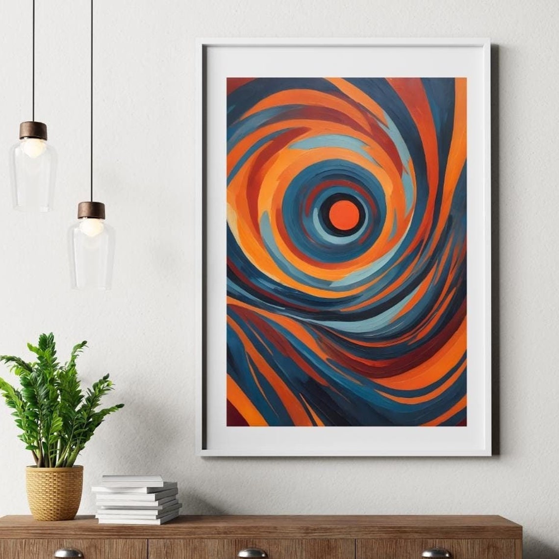 Swirling Vortex Abstract in Fiery Orange and Deep Blue Poster - Image 4