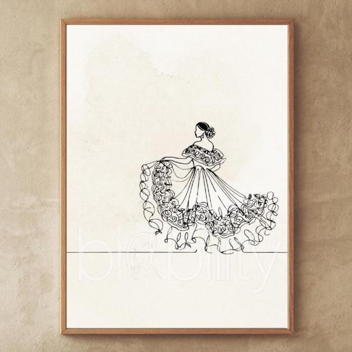 Panamanian Pollera Line Drawing Poster, Latin Dress