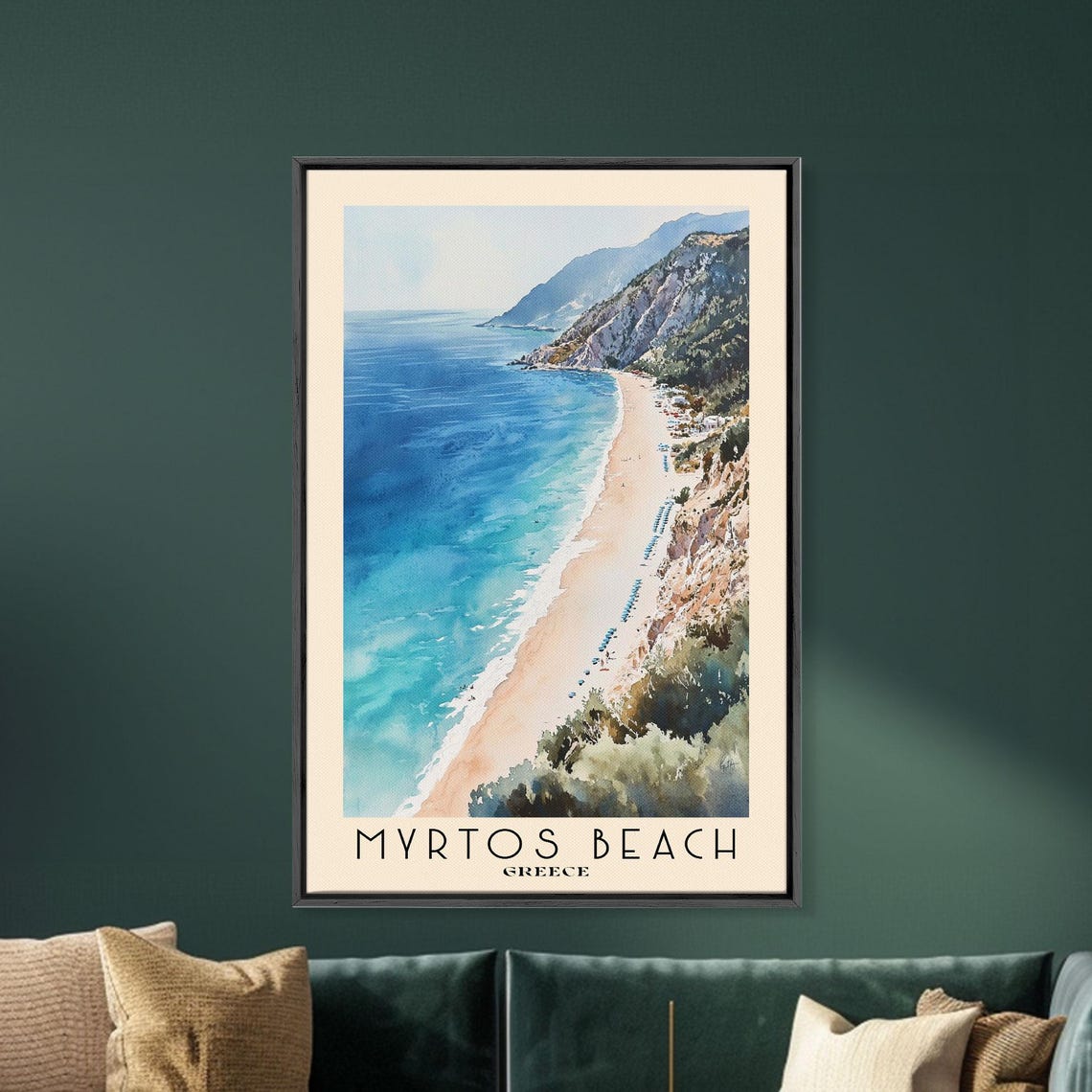 Myrtos Beach Greece Cliffside Aerial Turquoise Bay Watercolor Poster - Image 5