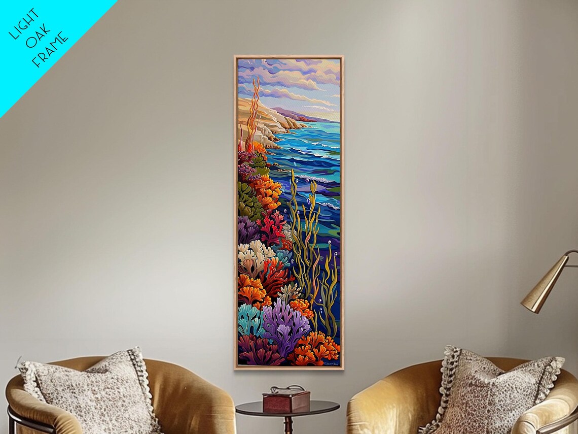 Colorful Coral Reef Ocean Cliffs Sunset Seascape Vertical Travel Poster - Image 6