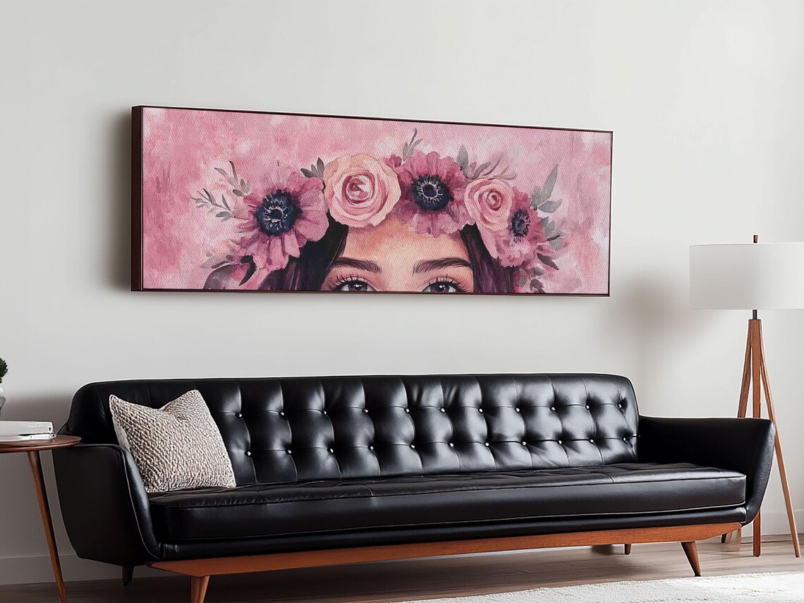 Blush Floral Crown Goddess Pink Rose Watercolor Portrait Wall Art - Image 2