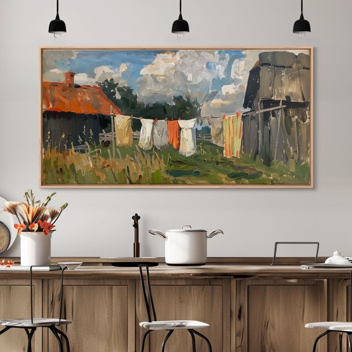 Rustic Farmhouse Clothesline Laundry Day Country Painting Art Poster - Image 5