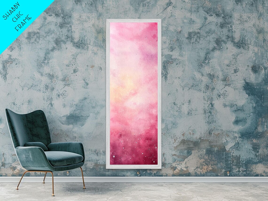 Pink Starry Night Watercolor Abstract Vertical Tall Skinny Bedroom Wall Art - Image 6