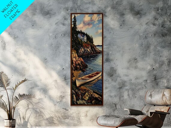 Coastal Cliff Cottage Rowboat Harbor Ocean Landscape Wall Art