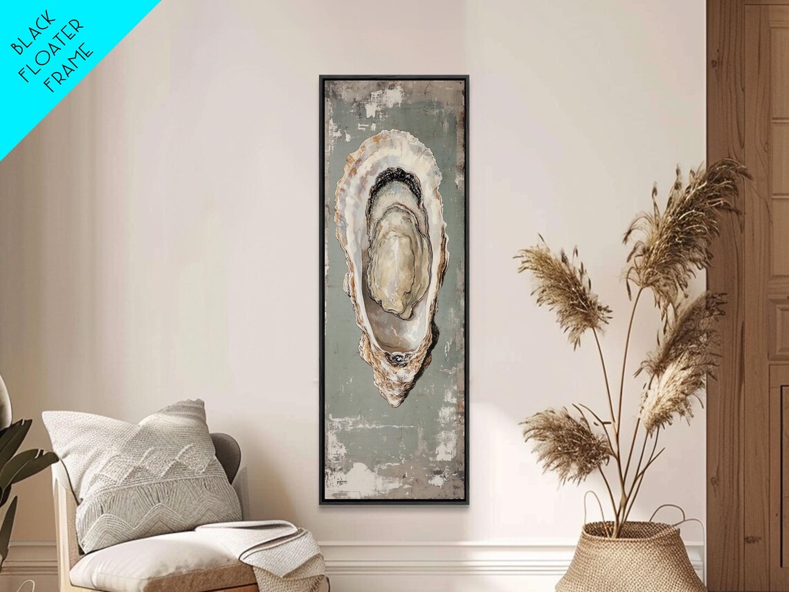 Single Oyster Shell Sage Green Minimalist Coastal Still Life Print - Image 6