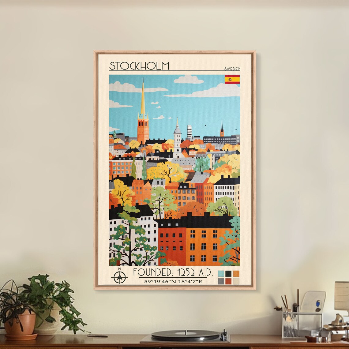 Stockholm Sweden Autumn Skyline Tall Spire City View Travel Poster - Image 4