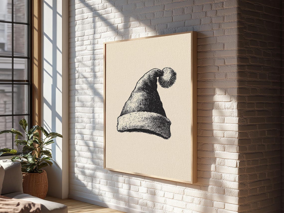 Minimalist Santa Hat Black Ink Sketch Vintage Christmas Holiday Poster - Image 5
