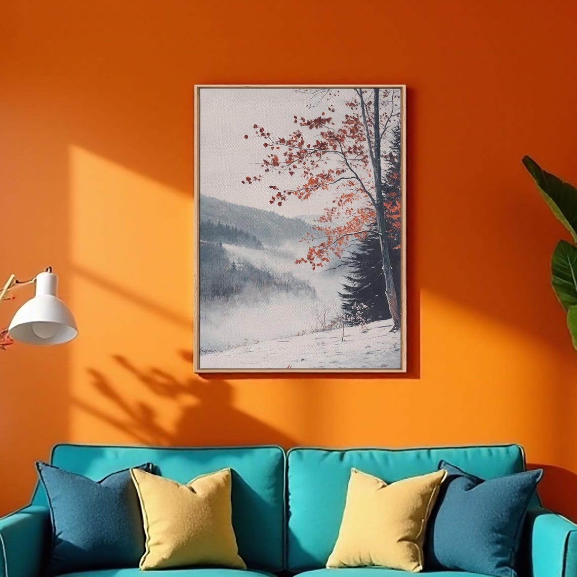 Snowy Mountain Valley Winter Snow Red Leaves Landscape Poster - Image 3