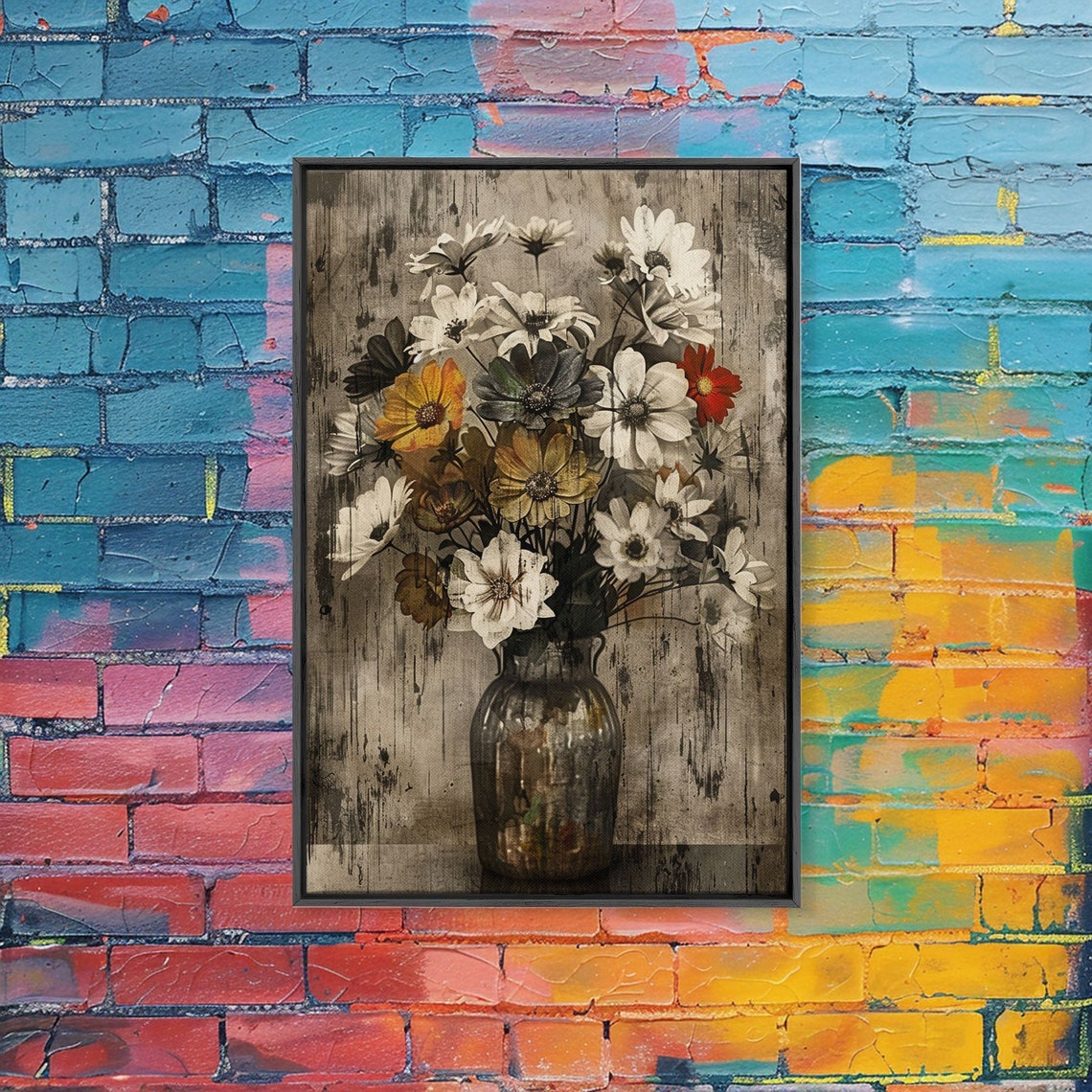 Rustic Daisies Glass Jar Distressed Wood Vintage Floral Wall Poster