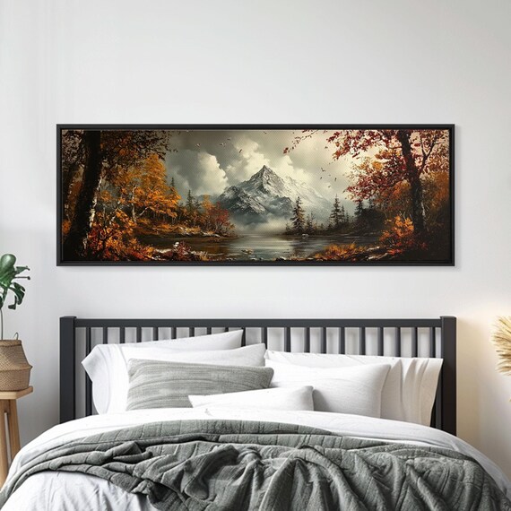 Large Abstract Wall Art Modern Panoramic Wall Art Oil Painting Print Large Art Wood Frame Art Mountain Landscape Painting
