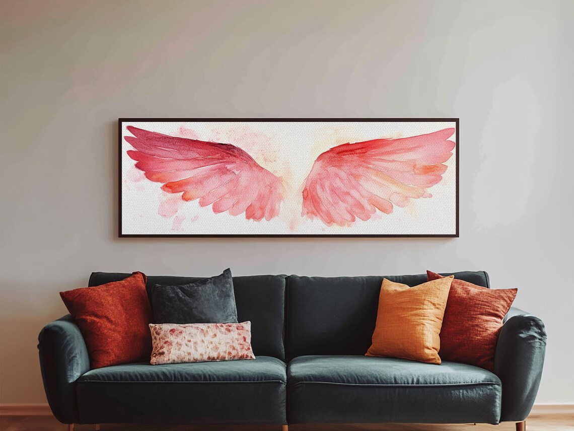 Pink Angel Wings Watercolor Soft Blush Spiritual Feathered Wings Wall Poster - Image 3