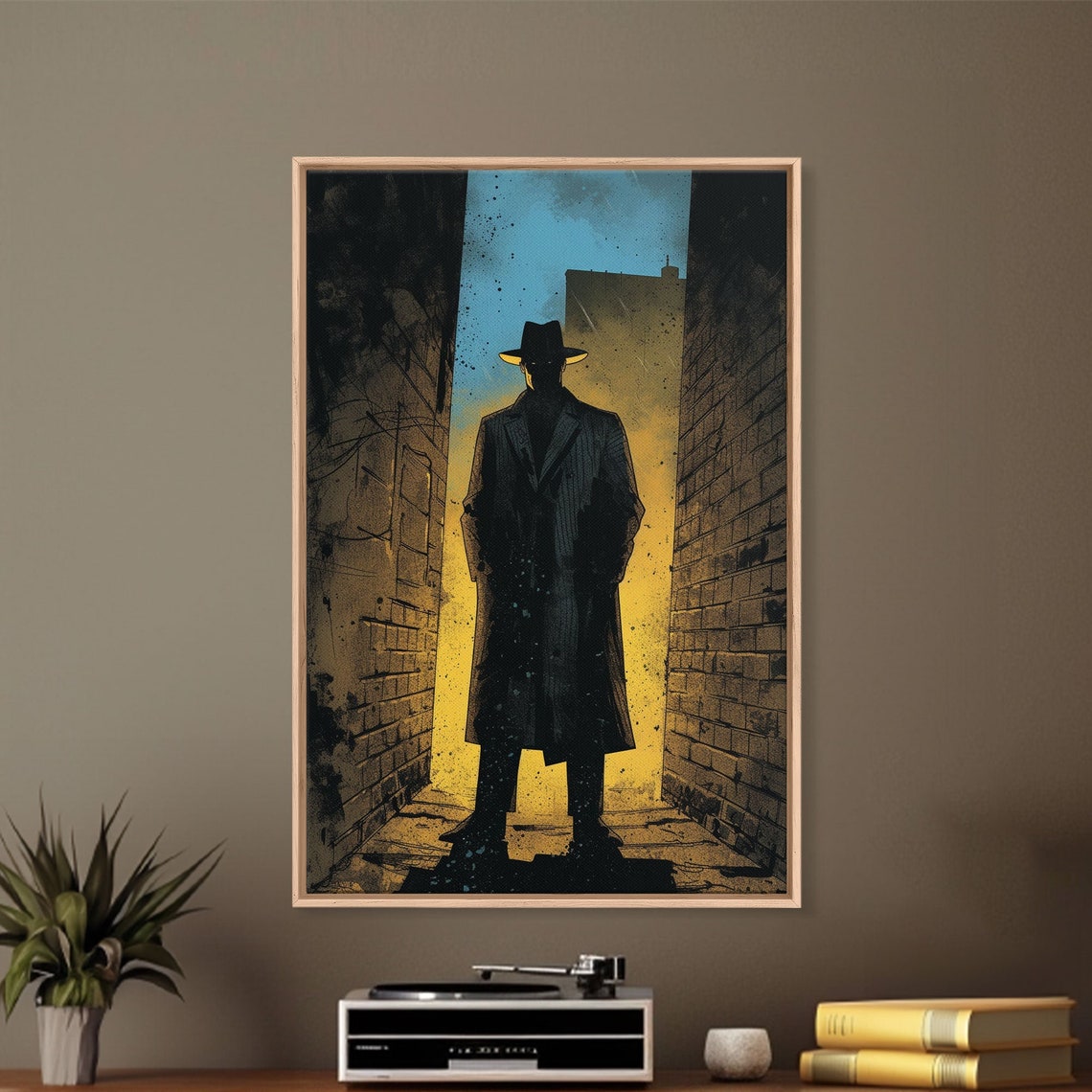 Comic Detective Alley Night Silhouette Fedora Trench Noir Wall Art - Image 3