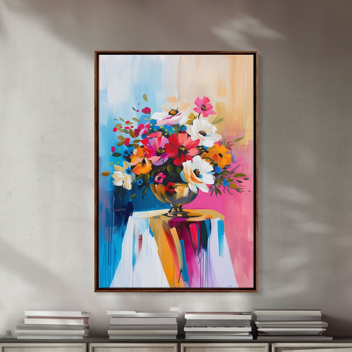 Colorful Flower Bouquet In Vase Pink Blue Modern Floral Poster - Image 3