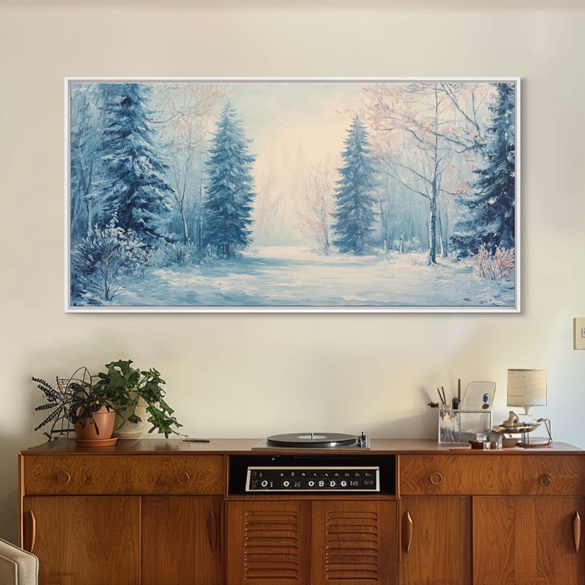 Winter Wonderland Watercolor Blue Snowy Pines Frosty Forest Poster - Image 5